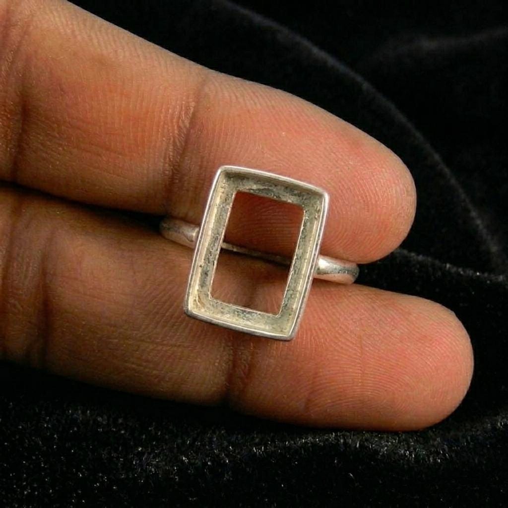 Solid 925 Sterling Silver Rectangle Ring Bezel Cup For Stone Setting Making