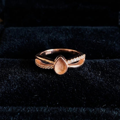Teardrop Rose Gold Ring, 4x6mm Blank and Zircon Setted Ring, 925 Sterling Silver Designer Ring, Resin & Ashes Work, Breastmilk/Keepsake DIY
