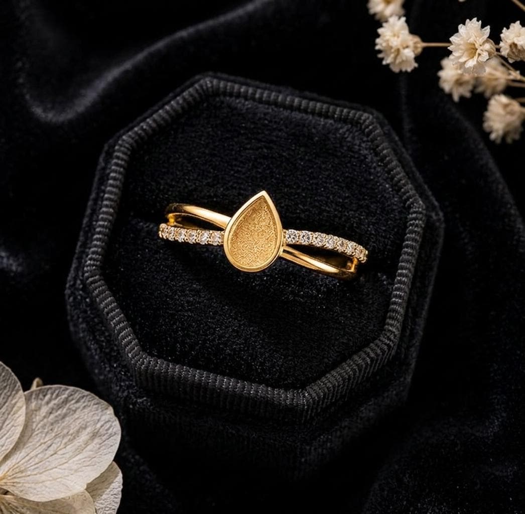 Teardrop Rose Gold Ring, 4x6mm Blank and Zircon Setted Ring, 925 Sterling Silver Designer Ring, Resin & Ashes Work, Breastmilk/Keepsake DIY