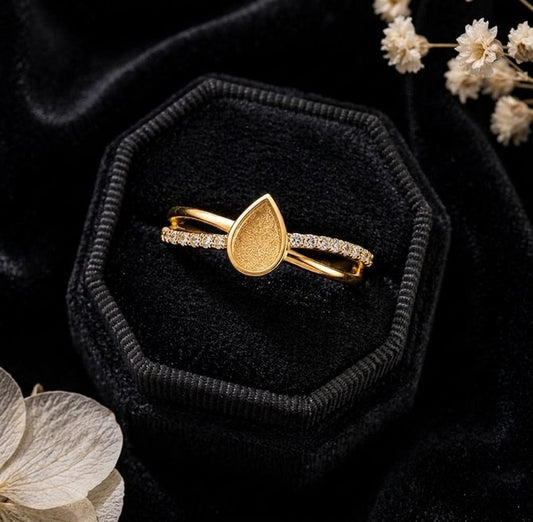 Teardrop Rose Gold Ring, 4x6mm Blank and Zircon Setted Ring, 925 Sterling Silver Designer Ring, Resin & Ashes Work, Breastmilk/Keepsake DIY