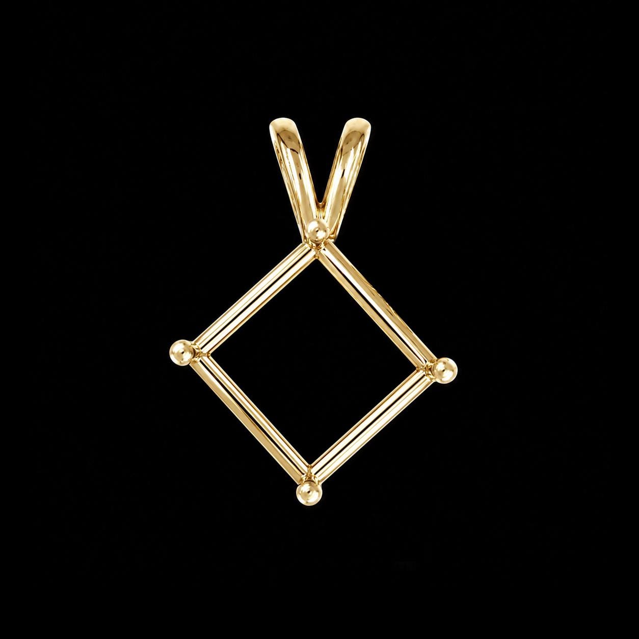 925 Sterling Silver diamond shape semi mount pendant settings Pr-notched 6mm to 20mm for faceted square stones