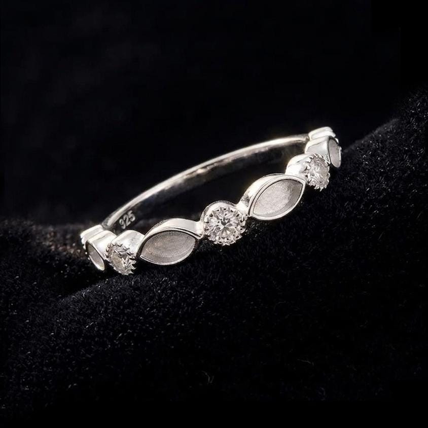 925 Sterling Solid Silver 2x4mm Marquise Shape Blank Bezel with 2mm Round Zircon Ring, Good for Resin & Ashes Work, Breastmilk/Keepsake DIY
