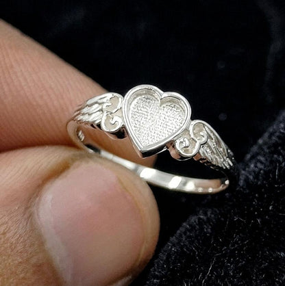 925 Sterling Silver, 6mm Heart Blank Bezel Ring, Wings Designer Ring, Good for Resin & Ashes Work, Breastmilk/Keepsake DIY, Gift for her