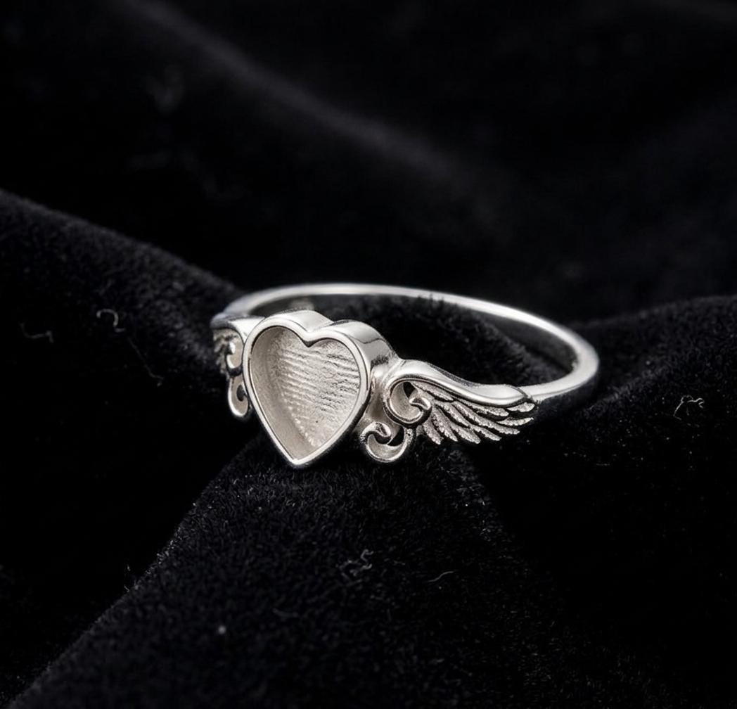 925 Sterling Silver, 6mm Heart Blank Bezel Ring, Wings Designer Ring, Good for Resin & Ashes Work, Breastmilk/Keepsake DIY, Gift for her
