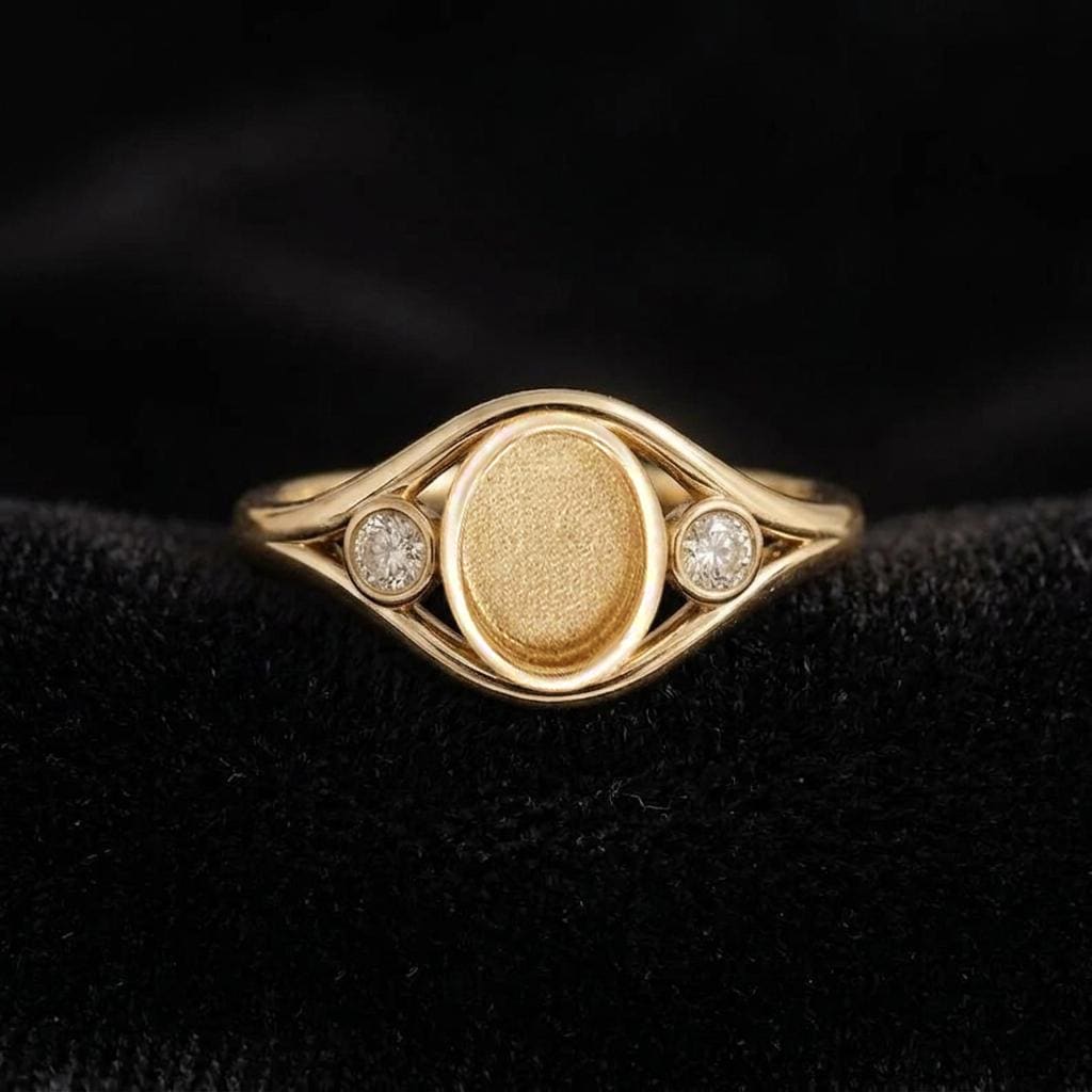 925 Sterling Silver, Oval 8x6mm Blank Bezel with CZ Set Engagement Ring, Unique Vintage Bridal Ring, Resin & Ashes, Breastmilk/Keepsake DIY