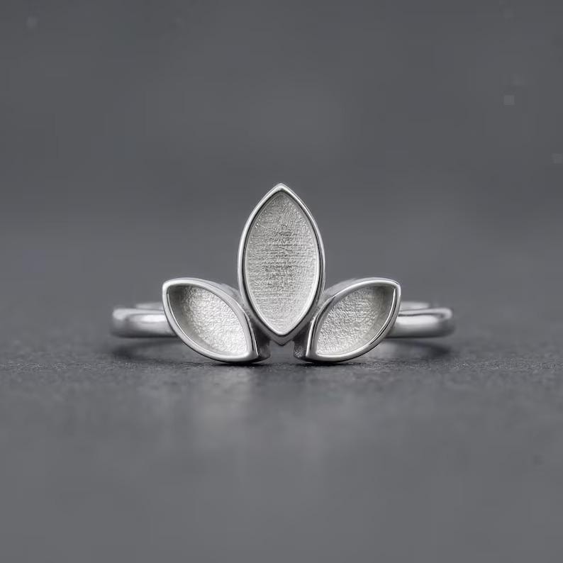 925 Sterling Solid Silver Triple Marquise Blank Bezel Ring Setting, Good for Resin & Ashes Work, Keepsake/Breastmilk DIY, Jewelry Crafts