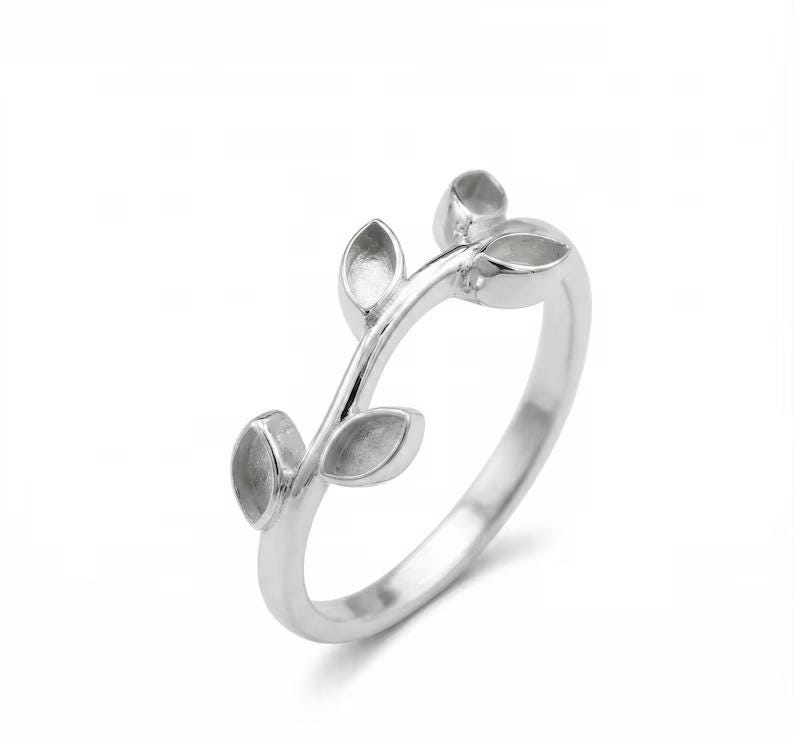 Marquise 2x4mm Blank Bezel Settings Leaf Branch Design Ring, Good for Pour Resin & Ashes Work, Keepsake/Breastmilk DIY Craft, Memorial Gifts