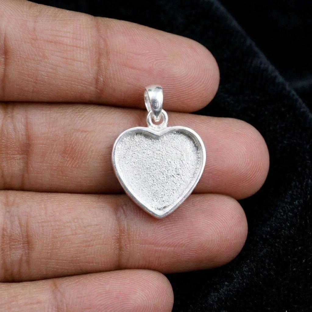 Sterling Silver Heart Blank Pendant Setting, DIY Breastmilk Keepsake Resin Ashes Work