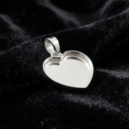 Sterling Silver Heart Blank Pendant Setting, DIY Breastmilk Keepsake Resin Ashes Work