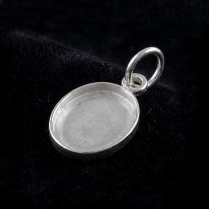925 Sterling Silver Oval Pendant Blank Component Setting, DIY Keepsake Jewelry Tray, Bezel Base for Resin & Stone Insert, Handmade Jewelry