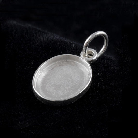 925 Sterling Silver Oval Pendant Blank Component Setting, DIY Keepsake Jewelry Tray, Bezel Base for Resin & Stone Insert, Handmade Jewelry