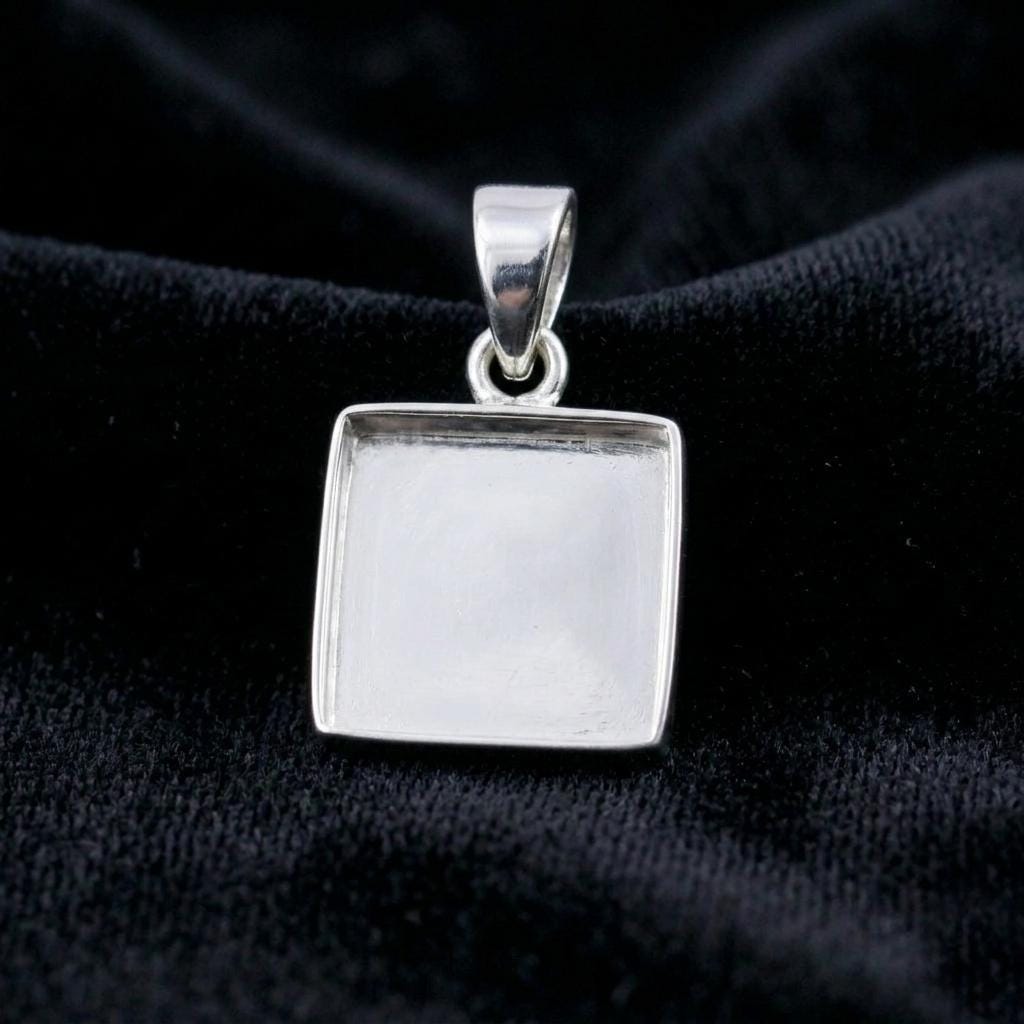 925 Sterling Silver Square Blank Pendant Setting, DIY Keepsake, Resin, Ashes Work