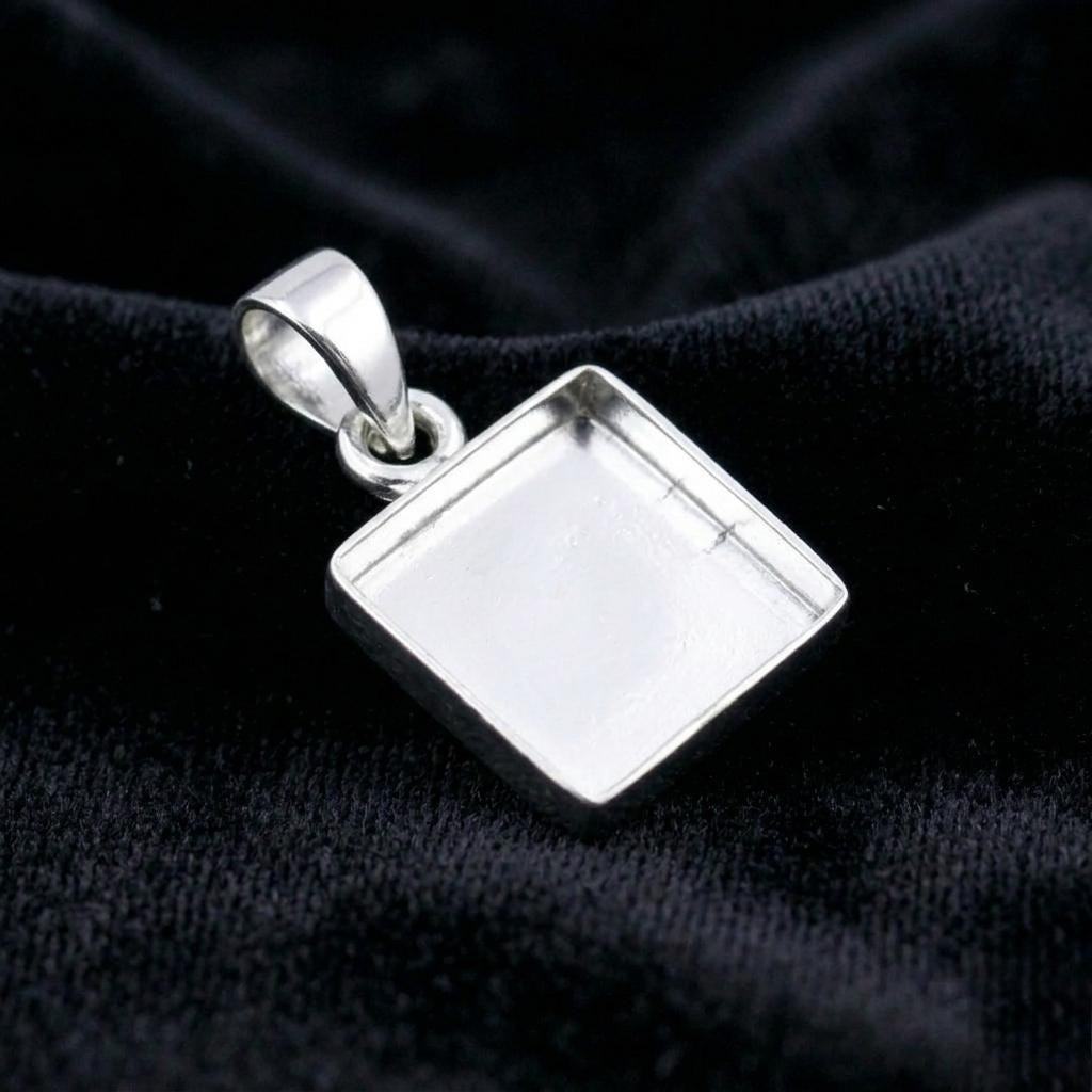 925 Sterling Silver Square Blank Pendant Setting, DIY Keepsake, Resin, Ashes Work