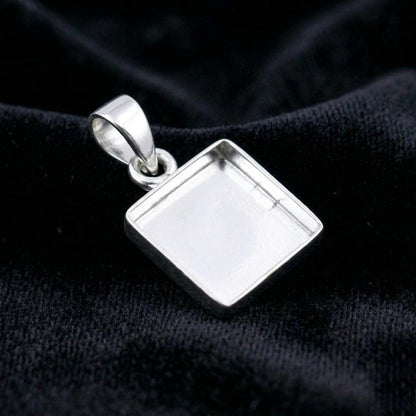 925 Sterling Silver Square Blank Pendant Setting, DIY Keepsake, Resin, Ashes Work