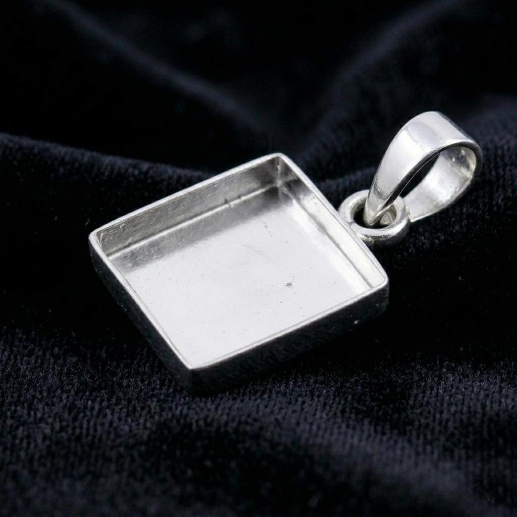 925 Sterling Silver Square Blank Pendant Setting, DIY Keepsake, Resin, Ashes Work