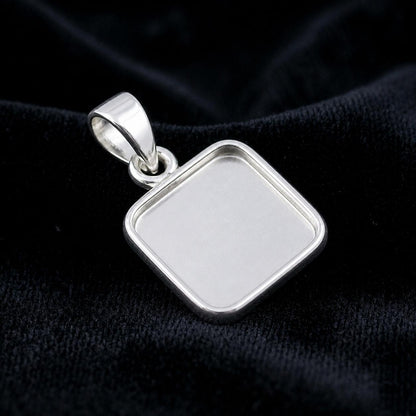925 Sterling Silver Cushion Pendant Setting, DIY Breastmilk/Keepsake, Resin, Ashes Work, Memorial Charm