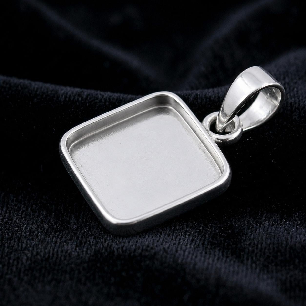 925 Sterling Silver Cushion Pendant Setting, DIY Breastmilk/Keepsake, Resin, Ashes Work, Memorial Charm