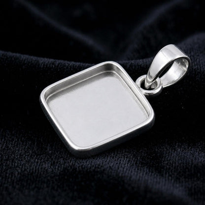 925 Sterling Silver Cushion Pendant Setting, DIY Breastmilk/Keepsake, Resin, Ashes Work, Memorial Charm