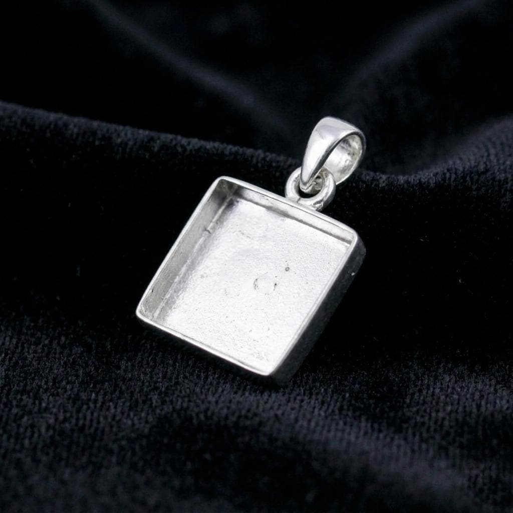 925 Sterling Silver Square Blank Pendant Setting, DIY Keepsake, Resin, Ashes Work