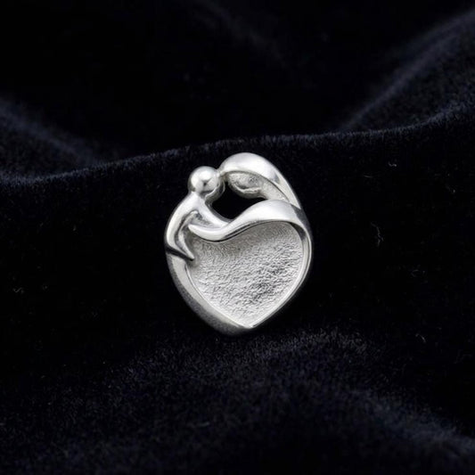 925 Sterling Silver Heart 9x9mm Mother Baby Love Blank Bezel Pendant Setting, For Mother Milk or Resin Keepsake/DIY Crafts, Memorial Locket