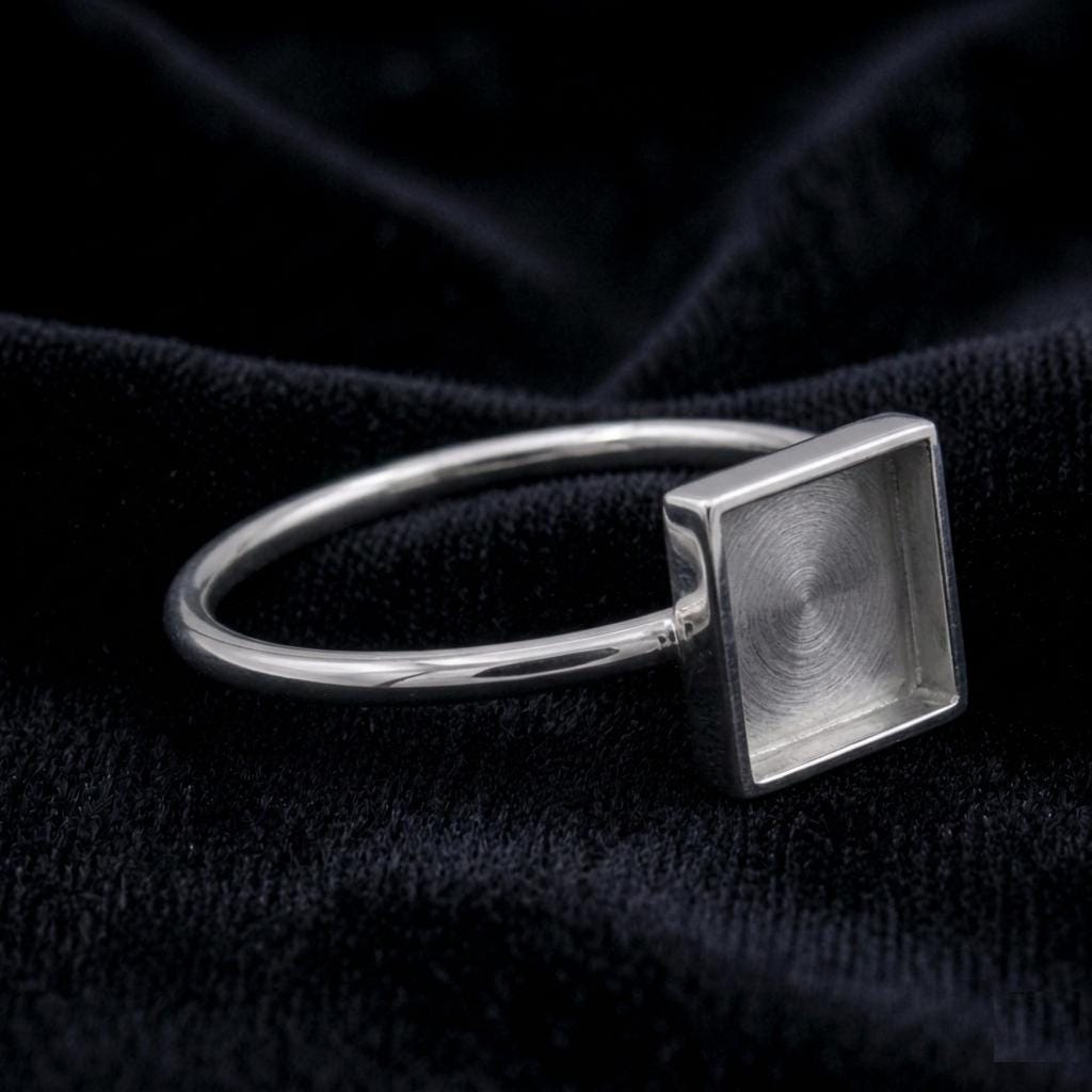 925 Sterling Silver Square Blank Bezel Ring, DIY Keepsake, Resin, Ashes Work Memorial Settings