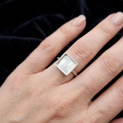 925 Sterling Silver Square Blank Bezel Ring, DIY Keepsake, Resin, Ashes Work Memorial Settings