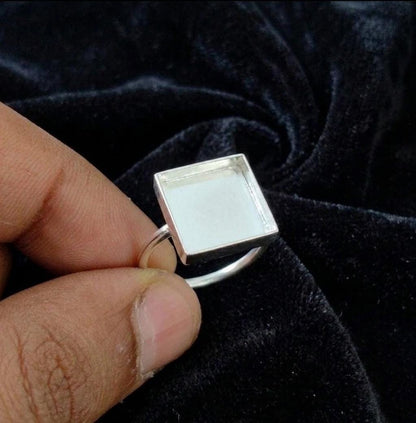925 Sterling Silver Square Blank Bezel Ring, DIY Keepsake, Resin, Ashes Work Memorial Settings