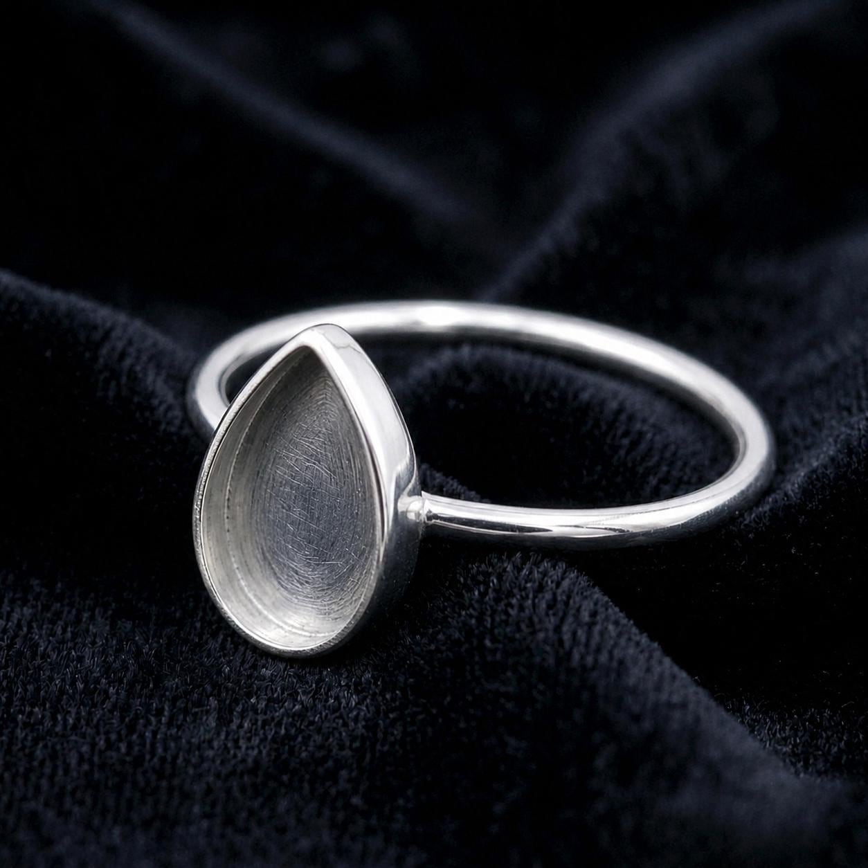 925 Sterling Silver Pear Blank Bezel Ring, DIY Keepsake, Resin, Ashes Work Memorial Settings