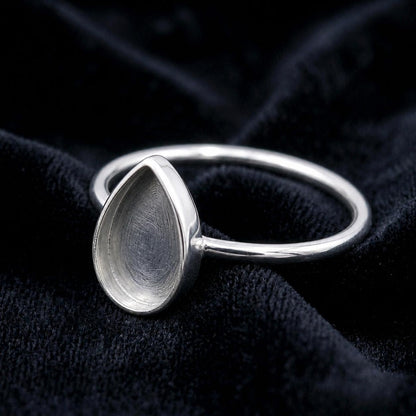 925 Sterling Silver Pear Blank Bezel Ring, DIY Keepsake, Resin, Ashes Work Memorial Settings