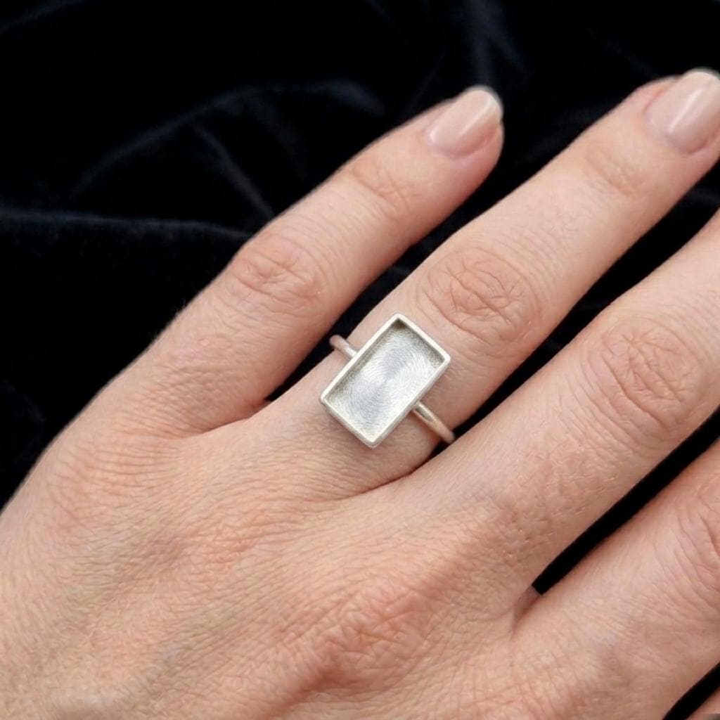 925 Sterling Silver Rectangle Blank Bezel Ring, DIY Keepsake, Resin, Ashes Work Memorial Settings