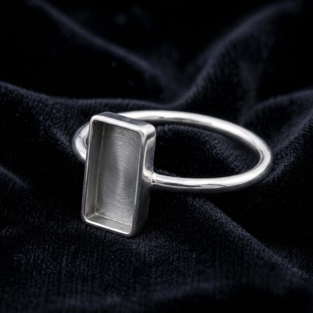 925 Sterling Silver Rectangle Blank Bezel Ring, DIY Keepsake, Resin, Ashes Work Memorial Settings