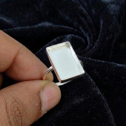 925 Sterling Silver Rectangle Blank Bezel Ring, DIY Keepsake, Resin, Ashes Work Memorial Settings
