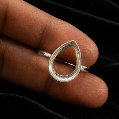 Solid 925 Sterling Silver Pear Blank Bezel Cup For Ring Making Gemstone Setting