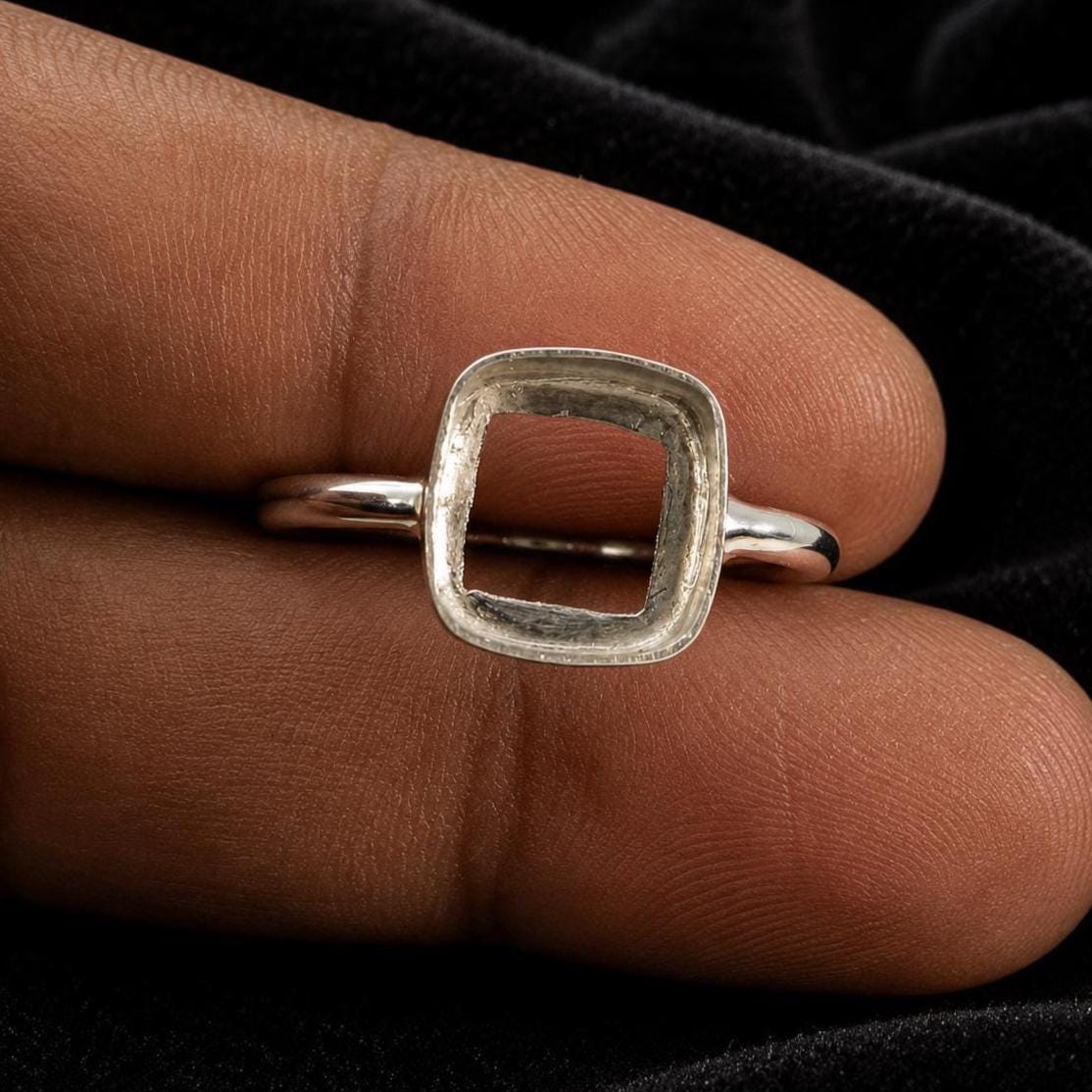 925 Sterling Silver Cushion Bezel Ring Collet for Gemstone Setting (4-20mm)