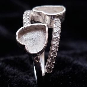 925 Sterling Solid Silver Heart Shape 6mm Blank Bezel with Zircon Setted Ring, Good for Stone, Resin & Ashes Work, Keepsake Breastmilk DIY