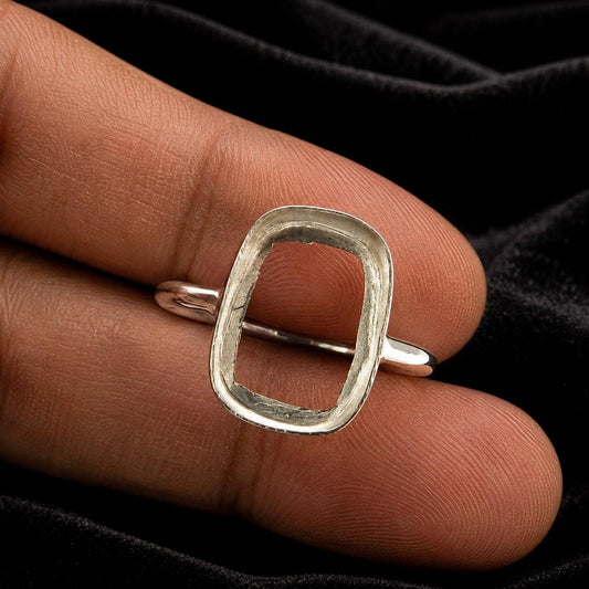 Solid 925 Sterling Silver Rectangle Cushion Blank Bezel Ring Casting For Gemstone Setting