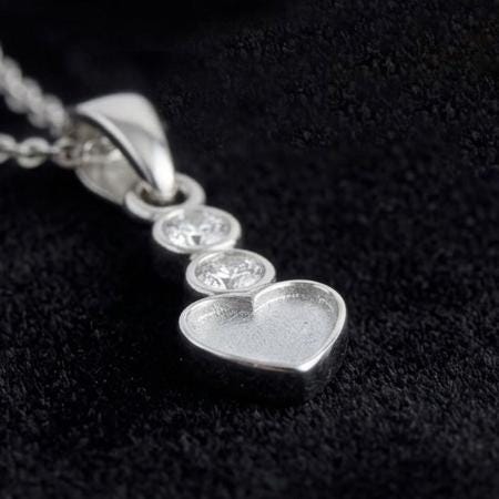 Heart Shape 6mm Blank Bezel Pendant with CZ Setted, 925 Sterling Silver Pendant, Good for Resin & Ashes Work, Memorial Jewelry DIY Crafts