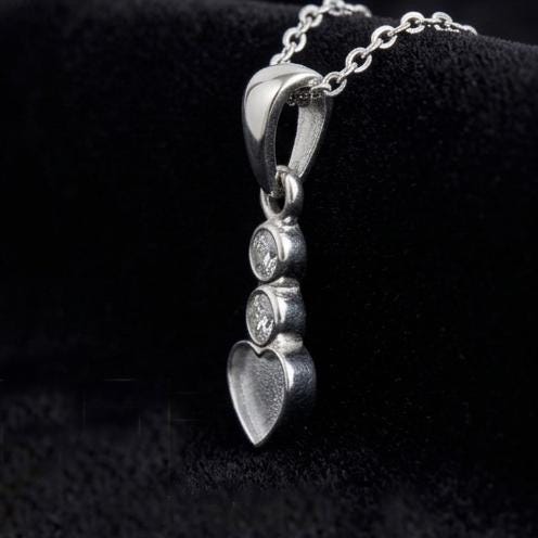 Heart Shape 6mm Blank Bezel Pendant with CZ Setted, 925 Sterling Silver Pendant, Good for Resin & Ashes Work, Memorial Jewelry DIY Crafts