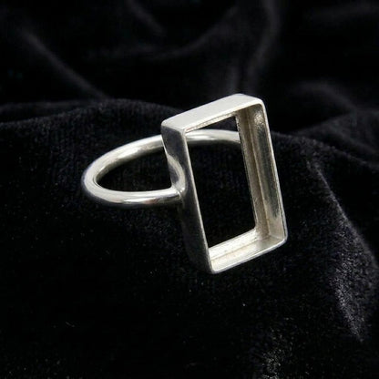 Solid 925 Sterling Silver Rectangle Ring Bezel Cup For Stone Setting Making