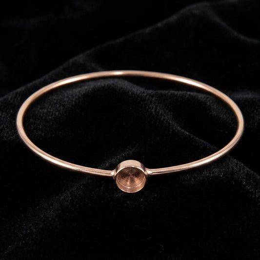 925 Sterling Silver Round 8mm Blank Bezel Handmade Bangle, Good for Resin & Ashes Work, Memorial Keepsake/Breastmilk DIY Crafts