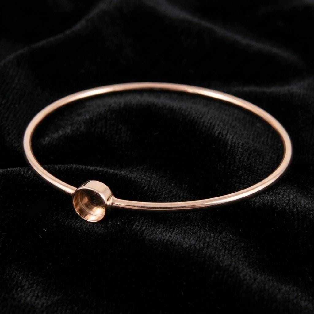 925 Sterling Silver Round 8mm Blank Bezel Handmade Bangle, Good for Resin & Ashes Work, Memorial Keepsake/Breastmilk DIY Crafts