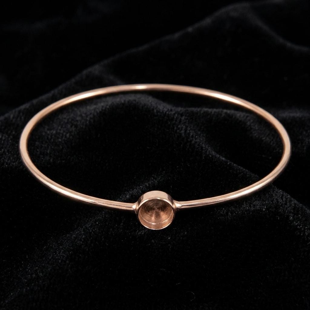 925 Sterling Silver Round 8mm Blank Bezel Handmade Bangle, Good for Resin & Ashes Work, Memorial Keepsake/Breastmilk DIY Crafts