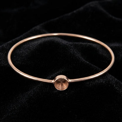 925 Sterling Silver Round 8mm Blank Bezel Handmade Bangle, Good for Resin & Ashes Work, Memorial Keepsake/Breastmilk DIY Crafts