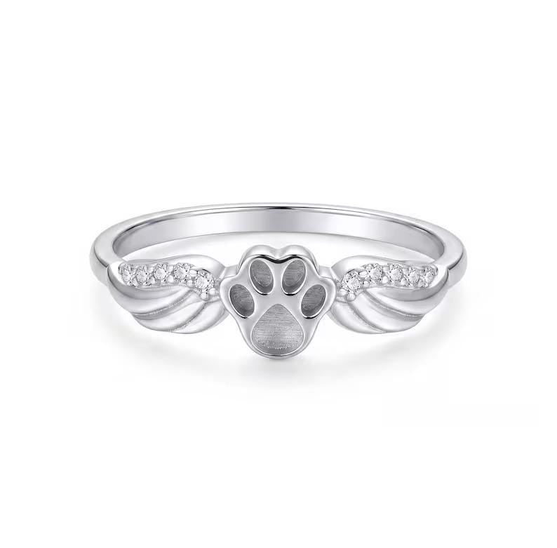 925 Sterling Solid Silver 8mm Dog Paw Blank Bezel Ring, Good for Crushed Opal, Inlay, Resin & Ashes Work, Keepsake DIY Crafts Animal Ring