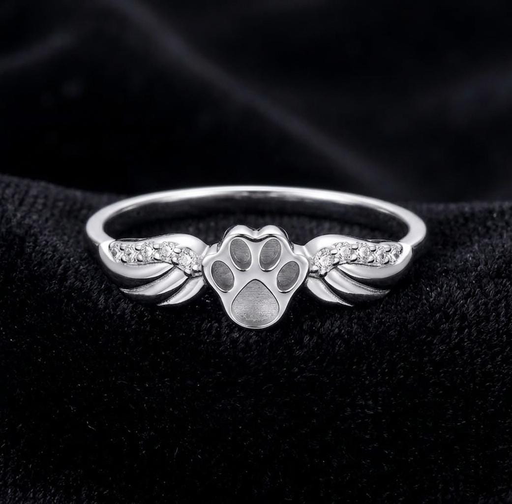 925 Sterling Solid Silver 8mm Dog Paw Blank Bezel Ring, Good for Crushed Opal, Inlay, Resin & Ashes Work, Keepsake DIY Crafts Animal Ring