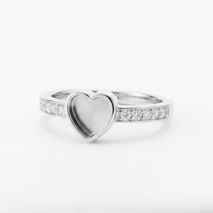 925 Sterling Solid Silver 8mm Heart Blank Bezel with CZ Setted on Band Ring, Good for Resin & Ashes Breastmilk DIY Work, Keepsake Jewelry