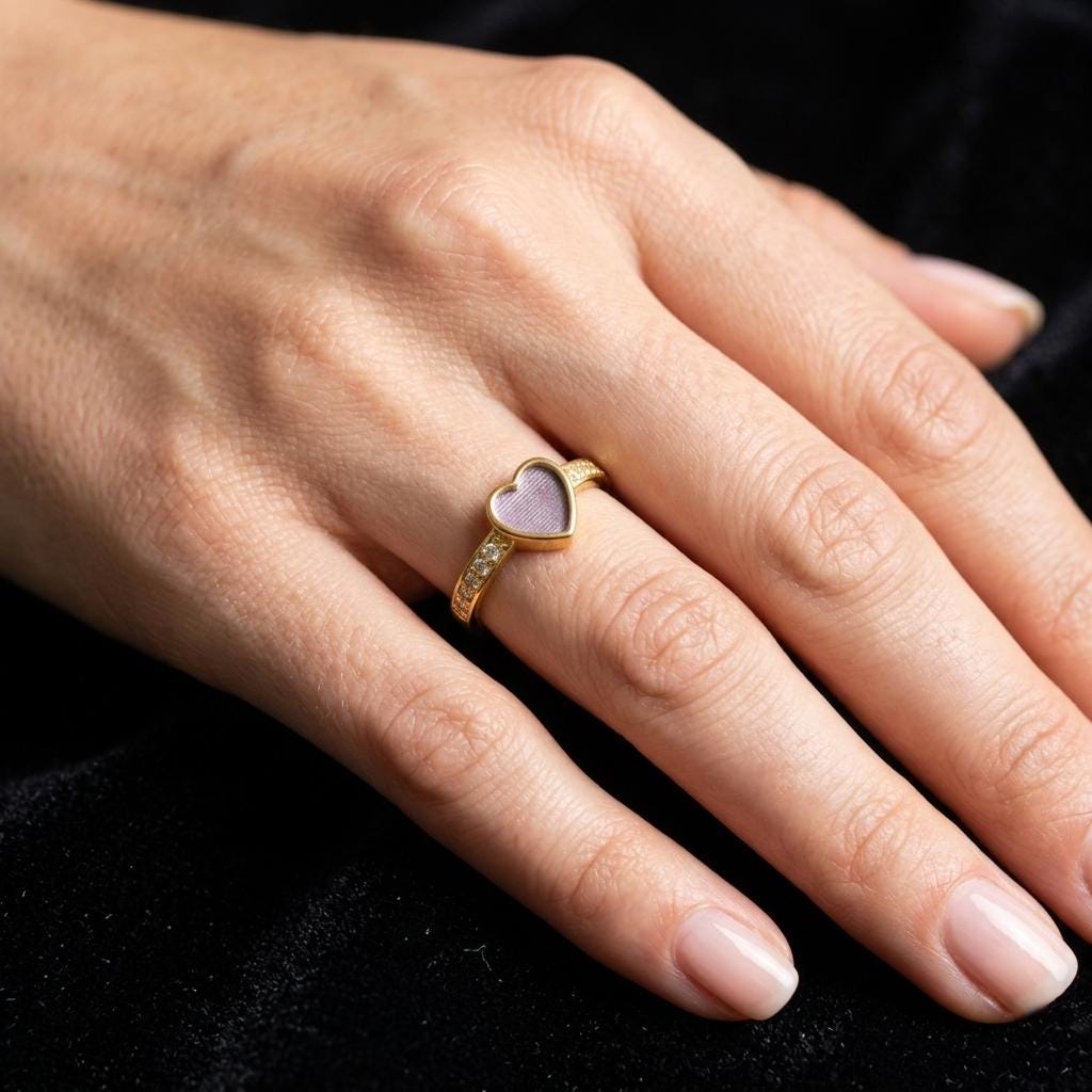 925 Sterling Solid Silver 8mm Heart Blank Bezel with CZ Setted on Band Ring, Good for Resin & Ashes Breastmilk DIY Work, Keepsake Jewelry