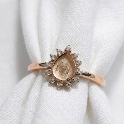 Pear Blank With Zircon Halo Promise Ring, 925 Sterling Silver Engagement Ring, Teardrop Wedding Ring,Resin & Ashes Work, Keepsake Breastmilk
