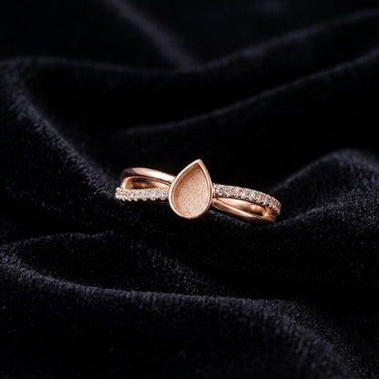 Teardrop Rose Gold Ring, 4x6mm Blank and Zircon Setted Ring, 925 Sterling Silver Designer Ring, Resin & Ashes Work, Breastmilk/Keepsake DIY