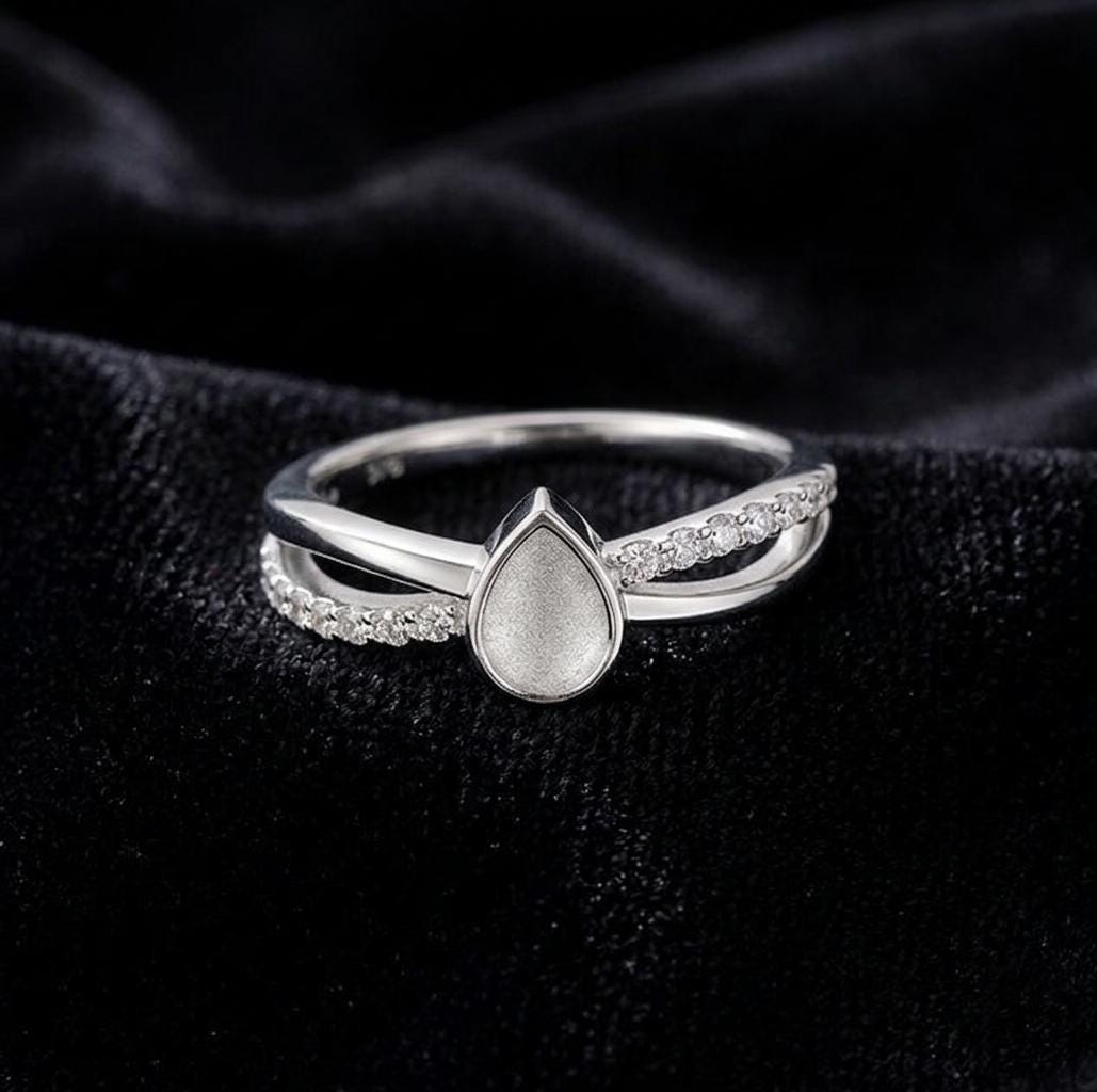 Teardrop Rose Gold Ring, 4x6mm Blank and Zircon Setted Ring, 925 Sterling Silver Designer Ring, Resin & Ashes Work, Breastmilk/Keepsake DIY